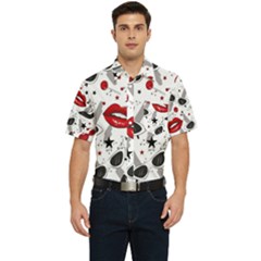 Red Lips Black Heels Pattern Men s Short Sleeve Pocket Shirt  by Simbadda