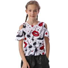 Red Lips Black Heels Pattern Kids  Butterfly Cutout Tee by Simbadda