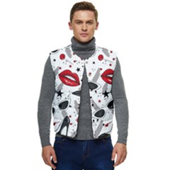 Red Lips Black Heels Pattern Men s Button Up Puffer Vest	 by Simbadda