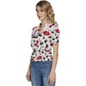 Red Lips Black Heels Pattern Puffed Short Sleeve Button Up Jacket View2