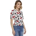 Red Lips Black Heels Pattern Puffed Short Sleeve Button Up Jacket View3