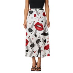 Red Lips Black Heels Pattern Classic Midi Chiffon Skirt by Simbadda