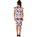 Red Lips Black Heels Pattern Vintage Frill Sleeve V-Neck Bodycon Dress View4