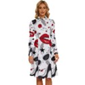 Red Lips Black Heels Pattern Long Sleeve Shirt Collar A-Line Dress View1