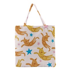 Cute Cats Seamless Pattern With Stars Funny Drawing Kittens Grocery Tote Bag by Simbadda