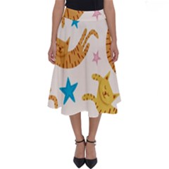 Cute Cats Seamless Pattern With Stars Funny Drawing Kittens Perfect Length Midi Skirt