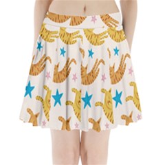 Cute Cats Seamless Pattern With Stars Funny Drawing Kittens Pleated Mini Skirt by Simbadda