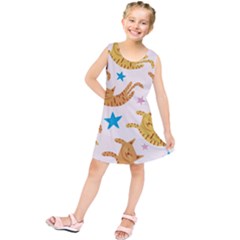 Cute Cats Seamless Pattern With Stars Funny Drawing Kittens Kids  Tunic Dress by Simbadda