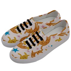 Cute Cats Seamless Pattern With Stars Funny Drawing Kittens Men s Classic Low Top Sneakers by Simbadda