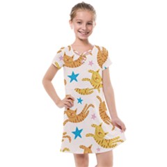 Cute Cats Seamless Pattern With Stars Funny Drawing Kittens Kids  Cross Web Dress by Simbadda