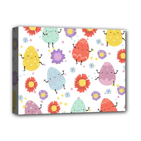 Easter Seamless Pattern With Cute Eggs Flowers Deluxe Canvas 16  X 12  (stretched)  by Simbadda