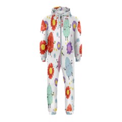 Easter Seamless Pattern With Cute Eggs Flowers Hooded Jumpsuit (kids)