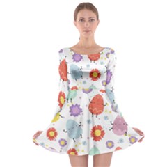 Easter Seamless Pattern With Cute Eggs Flowers Long Sleeve Skater Dress by Simbadda