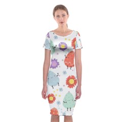 Easter Seamless Pattern With Cute Eggs Flowers Classic Short Sleeve Midi Dress by Simbadda