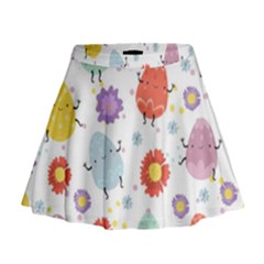 Easter Seamless Pattern With Cute Eggs Flowers Mini Flare Skirt by Simbadda