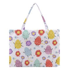 Easter Seamless Pattern With Cute Eggs Flowers Medium Tote Bag by Simbadda