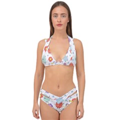 Easter Seamless Pattern With Cute Eggs Flowers Double Strap Halter Bikini Set by Simbadda