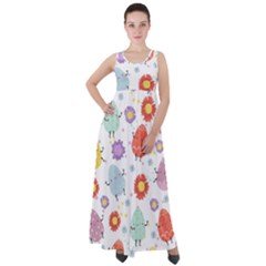 Easter Seamless Pattern With Cute Eggs Flowers Empire Waist Velour Maxi Dress by Simbadda