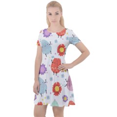 Easter Seamless Pattern With Cute Eggs Flowers Cap Sleeve Velour Dress  by Simbadda