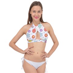 Easter Seamless Pattern With Cute Eggs Flowers Cross Front Halter Bikini Top by Simbadda