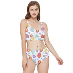 Easter Seamless Pattern With Cute Eggs Flowers Frilly Bikini Set by Simbadda