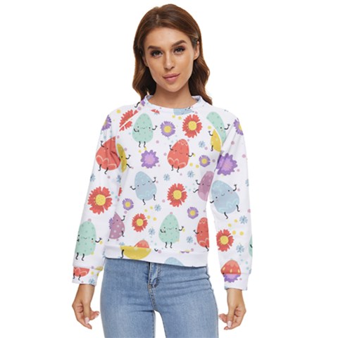 Easter Seamless Pattern With Cute Eggs Flowers Women s Long Sleeve Raglan Tee by Simbadda