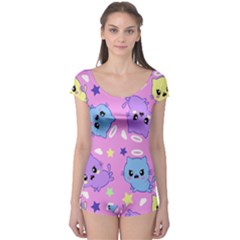 Seamless Pattern With Cute Kawaii Kittens Boyleg Leotard  by Simbadda