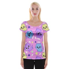 Seamless Pattern With Cute Kawaii Kittens Cap Sleeve Top by Simbadda