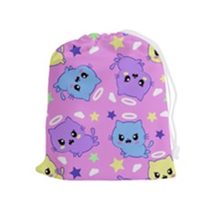 Seamless Pattern With Cute Kawaii Kittens Drawstring Pouch (xl) by Simbadda