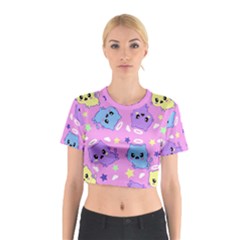 Seamless Pattern With Cute Kawaii Kittens Cotton Crop Top by Simbadda