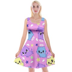 Seamless Pattern With Cute Kawaii Kittens Reversible Velvet Sleeveless Dress by Simbadda