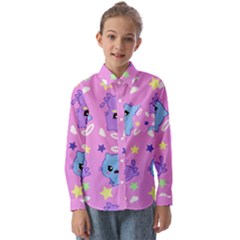 Seamless Pattern With Cute Kawaii Kittens Kids  Long Sleeve Shirt by Simbadda