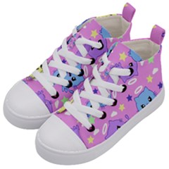 Seamless Pattern With Cute Kawaii Kittens Kids  Mid-top Canvas Sneakers by Simbadda