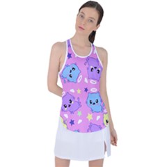 Seamless Pattern With Cute Kawaii Kittens Racer Back Mesh Tank Top