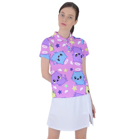 Seamless Pattern With Cute Kawaii Kittens Women s Polo Tee by Simbadda