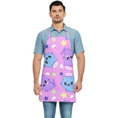 Seamless Pattern With Cute Kawaii Kittens Kitchen Apron by Simbadda