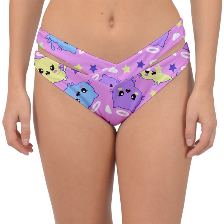 Seamless Pattern With Cute Kawaii Kittens Double Strap Halter Bikini Bottoms