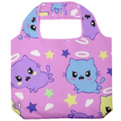 Seamless Pattern With Cute Kawaii Kittens Foldable Grocery Recycle Bag by Simbadda