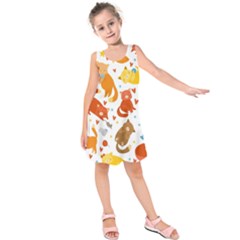 Seamless Pattern With Kittens White Background Kids  Sleeveless Dress by Simbadda