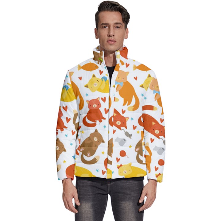 Seamless Pattern With Kittens White Background Men s Puffer Bubble Jacket Coat