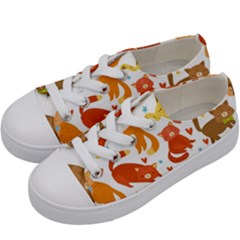 Seamless Pattern With Kittens White Background Kids  Low Top Canvas Sneakers by Simbadda