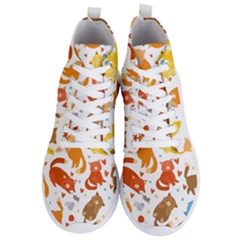 Seamless Pattern With Kittens White Background Men s Lightweight High Top Sneakers by Simbadda