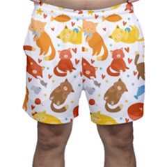 Seamless Pattern With Kittens White Background Men s Shorts by Simbadda