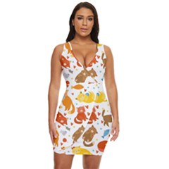 Seamless Pattern With Kittens White Background Draped Bodycon Dress by Simbadda