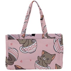 Seamless Pattern Adorable Cat Inside Cup Canvas Work Bag by Simbadda