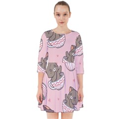 Seamless Pattern Adorable Cat Inside Cup Smock Dress by Simbadda