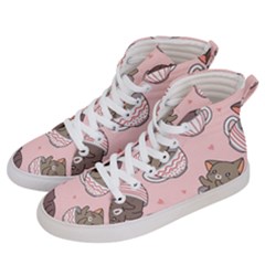 Seamless Pattern Adorable Cat Inside Cup Men s Hi-top Skate Sneakers by Simbadda