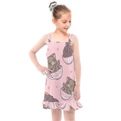 Seamless Pattern Adorable Cat Inside Cup Kids  Overall Dress by Simbadda