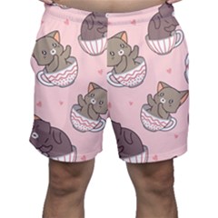 Seamless Pattern Adorable Cat Inside Cup Men s Shorts by Simbadda