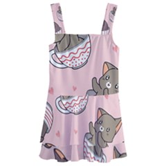 Seamless Pattern Adorable Cat Inside Cup Kids  Layered Skirt Swimsuit by Simbadda